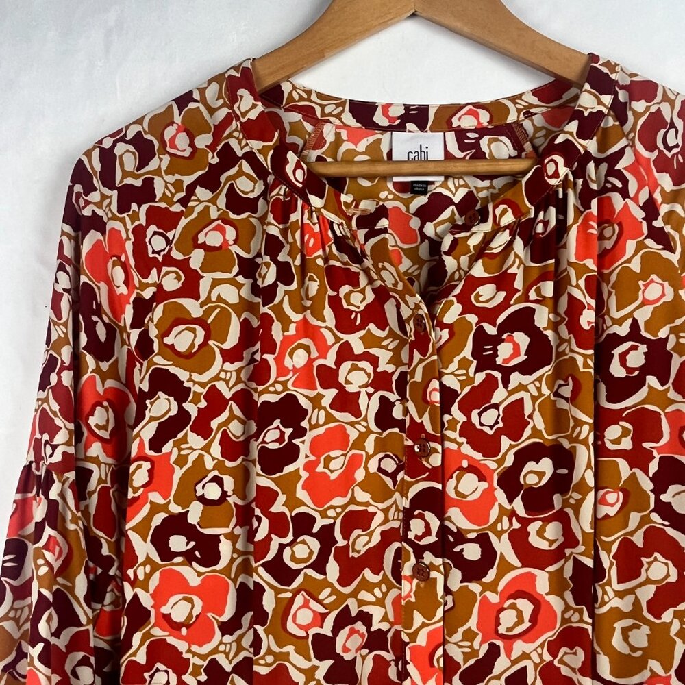 2/$30 Cabi Brown Floral Brown Long Sleeve Mini Dress Small - Picture 3 of 6